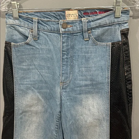 Alice + Olivia Max Vegan Leather Denim Jeans Wide Leg Size 27 - Picture 2 of 10